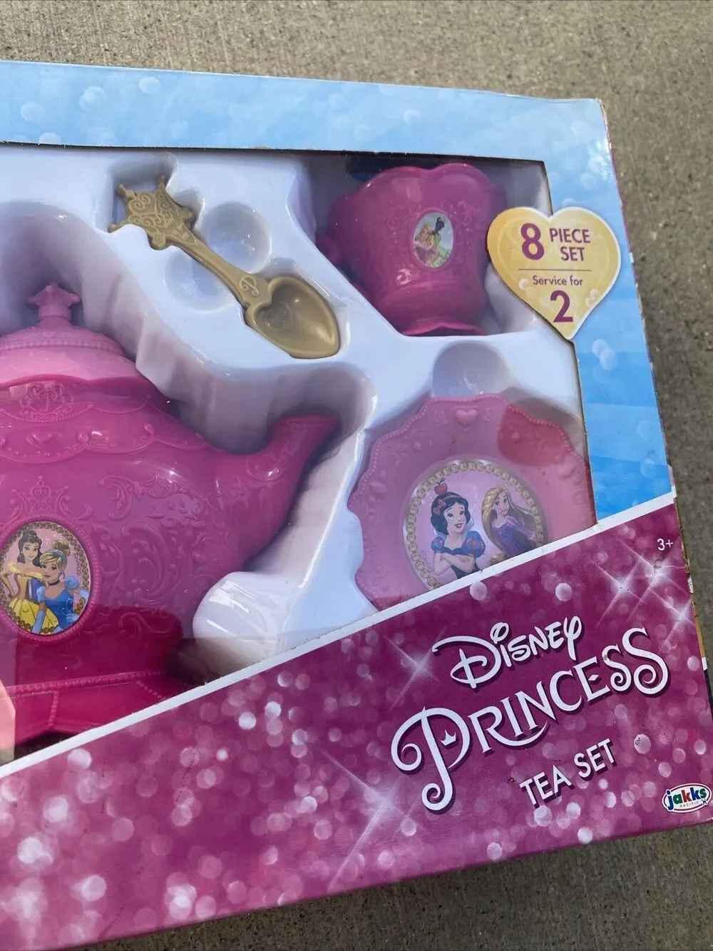 DISNEY PRINCESS GIRLS 8 PC TEA SET SERVICE FOR 2 INORIG PKG TEAPOT CUPS  SAUCERS